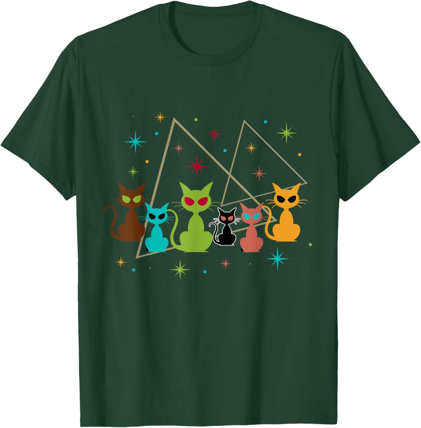Triangle Classic Art Kitten Lover Vintage Artwork Cute Cat Men Women Kids T-Shirt - T-Shirt | Forest