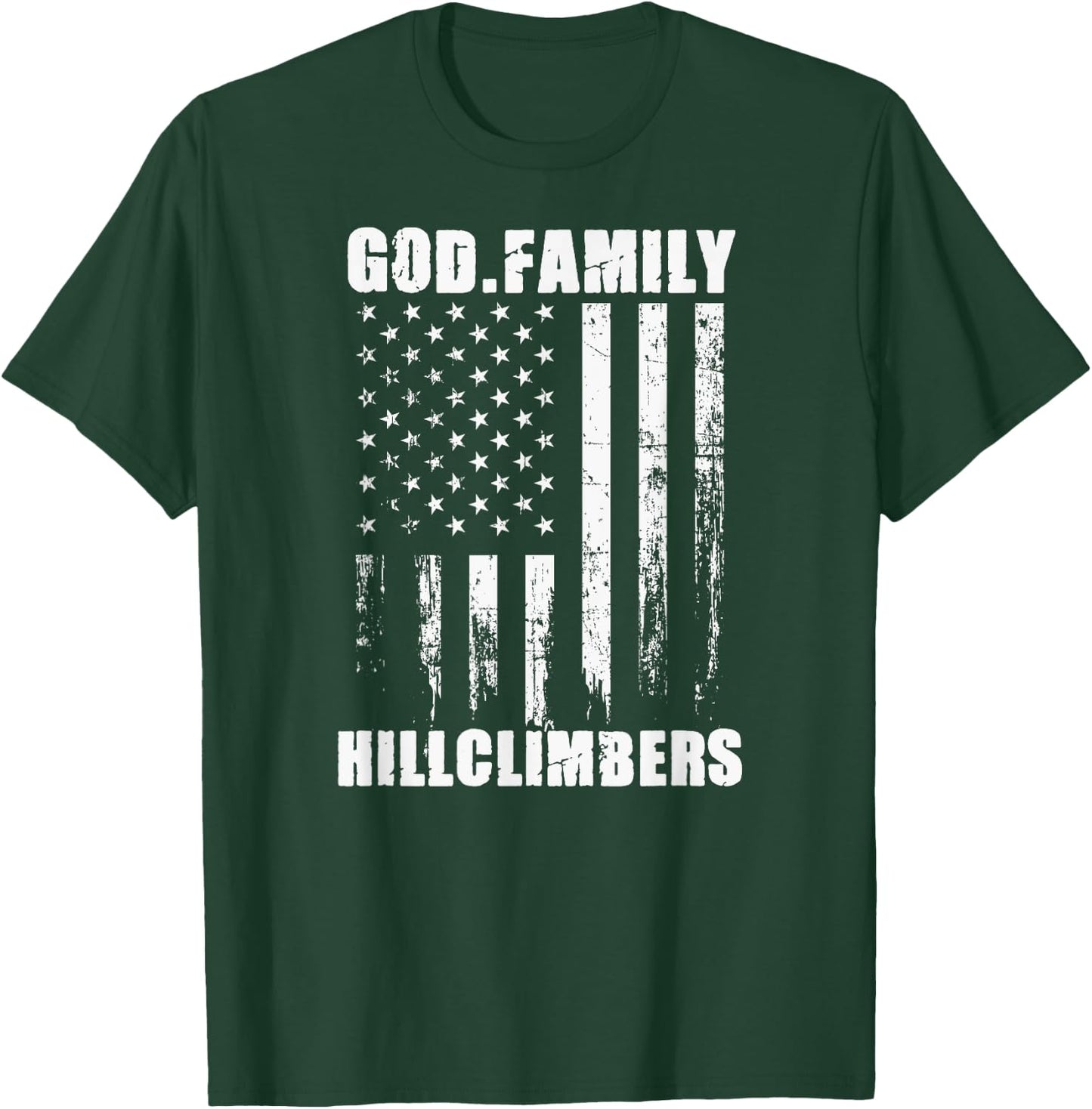Urbana Hillclimbers God. Family. Vintage USA Flag T-Shirt - T-Shirt | Forest