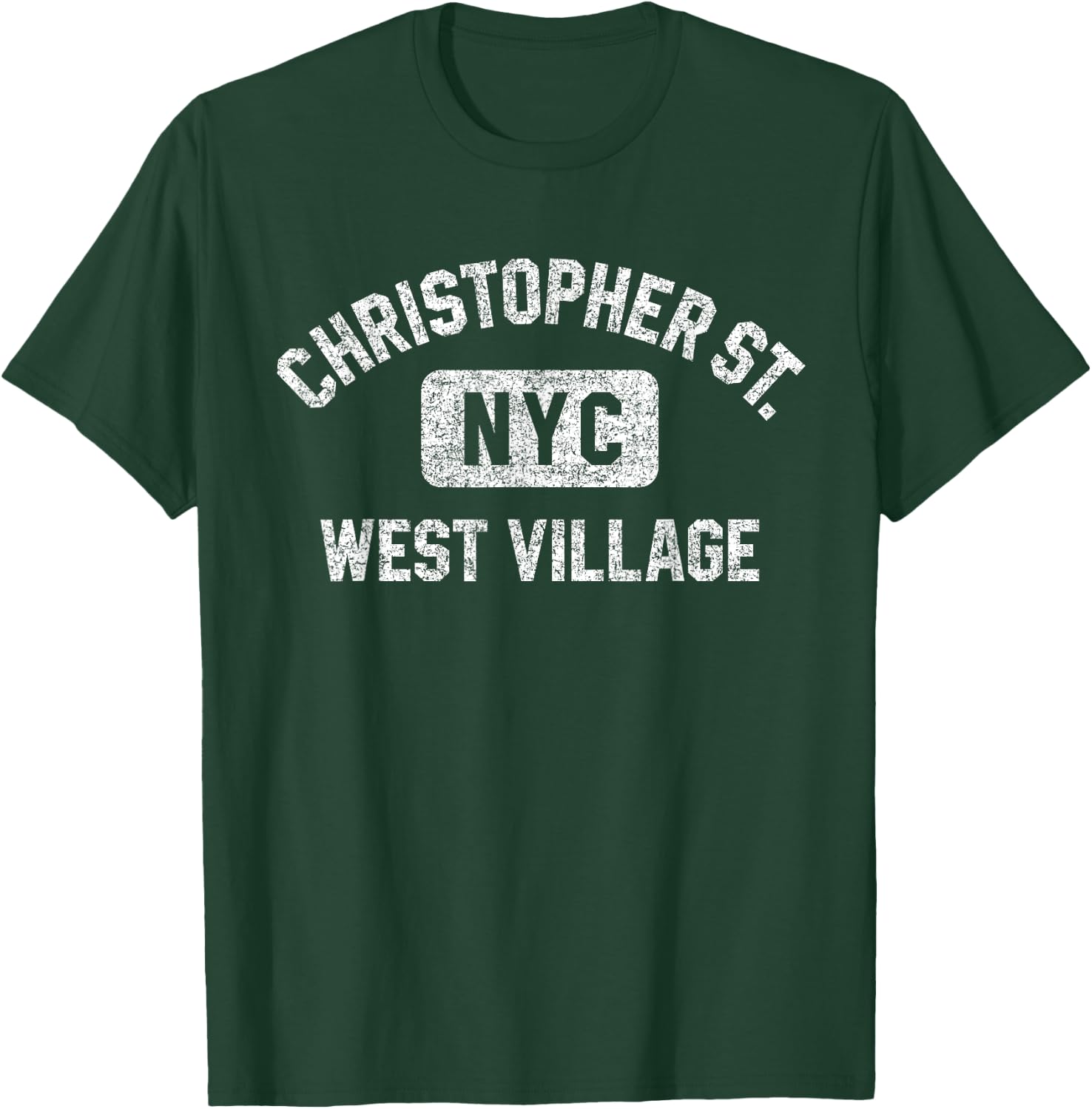 Christopher St West Village Gym Style Distressed White Print T-Shirt - T-Shirt | Forest