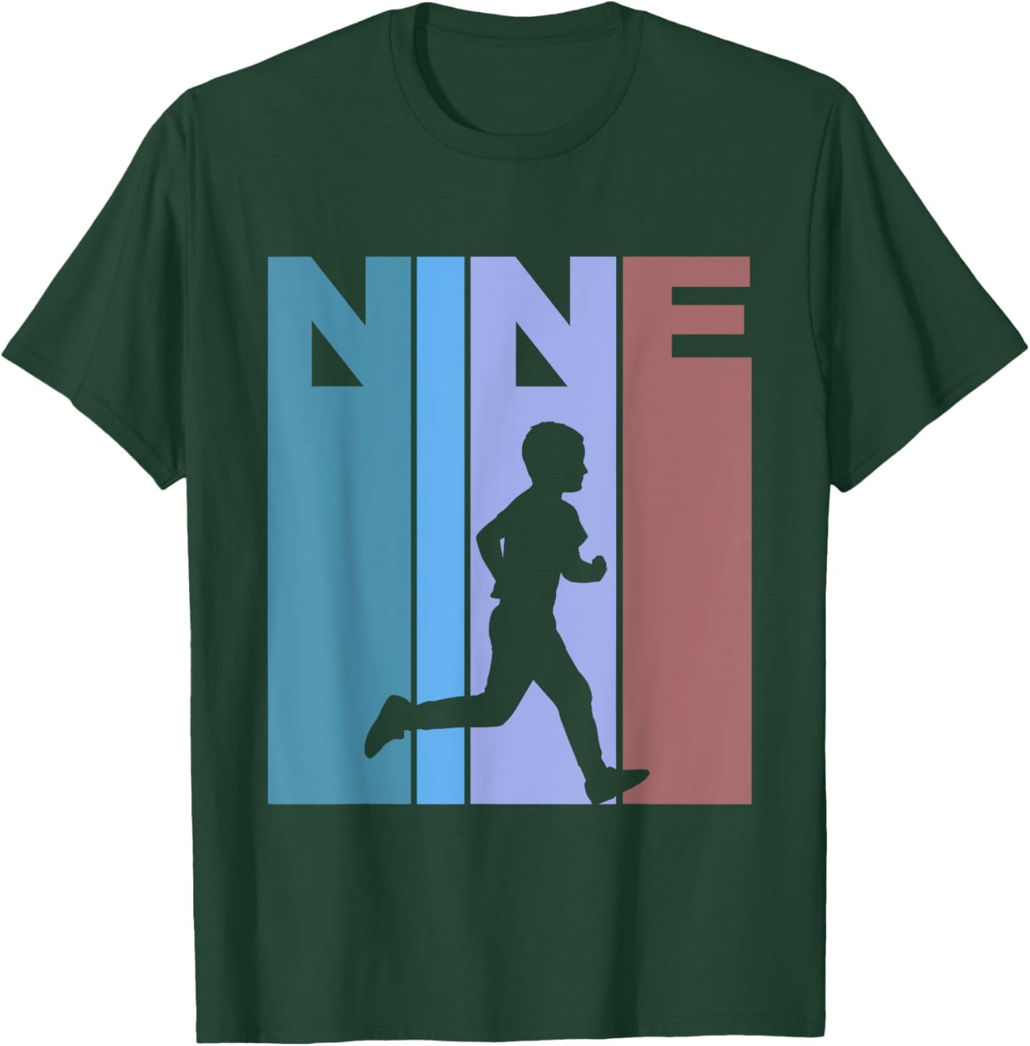 Retro 9th Birthday Running Theme 9 Year Old Runner T-Shirt - T-Shirt | Forest