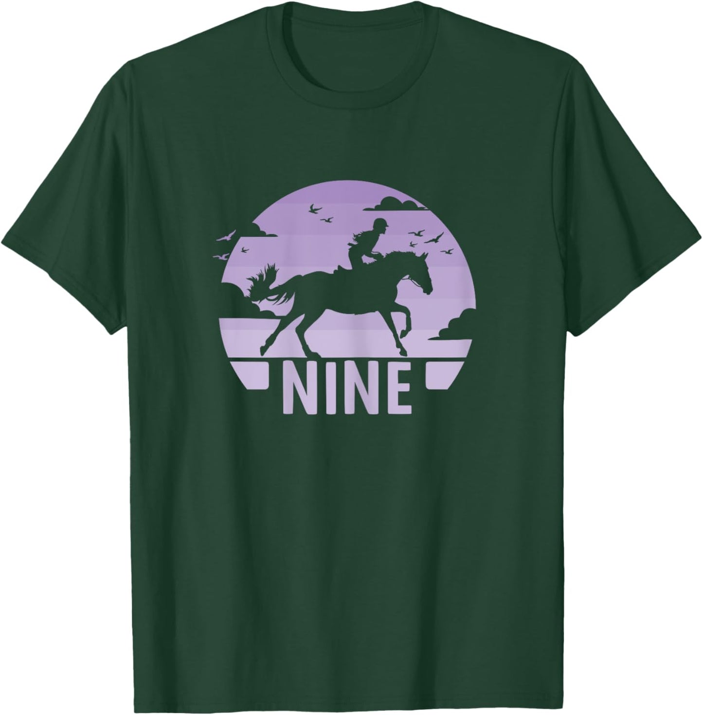 9th Birthday Horse Riding Girl 9 Years Girl Horse Birthday T-Shirt - T-Shirt | Forest