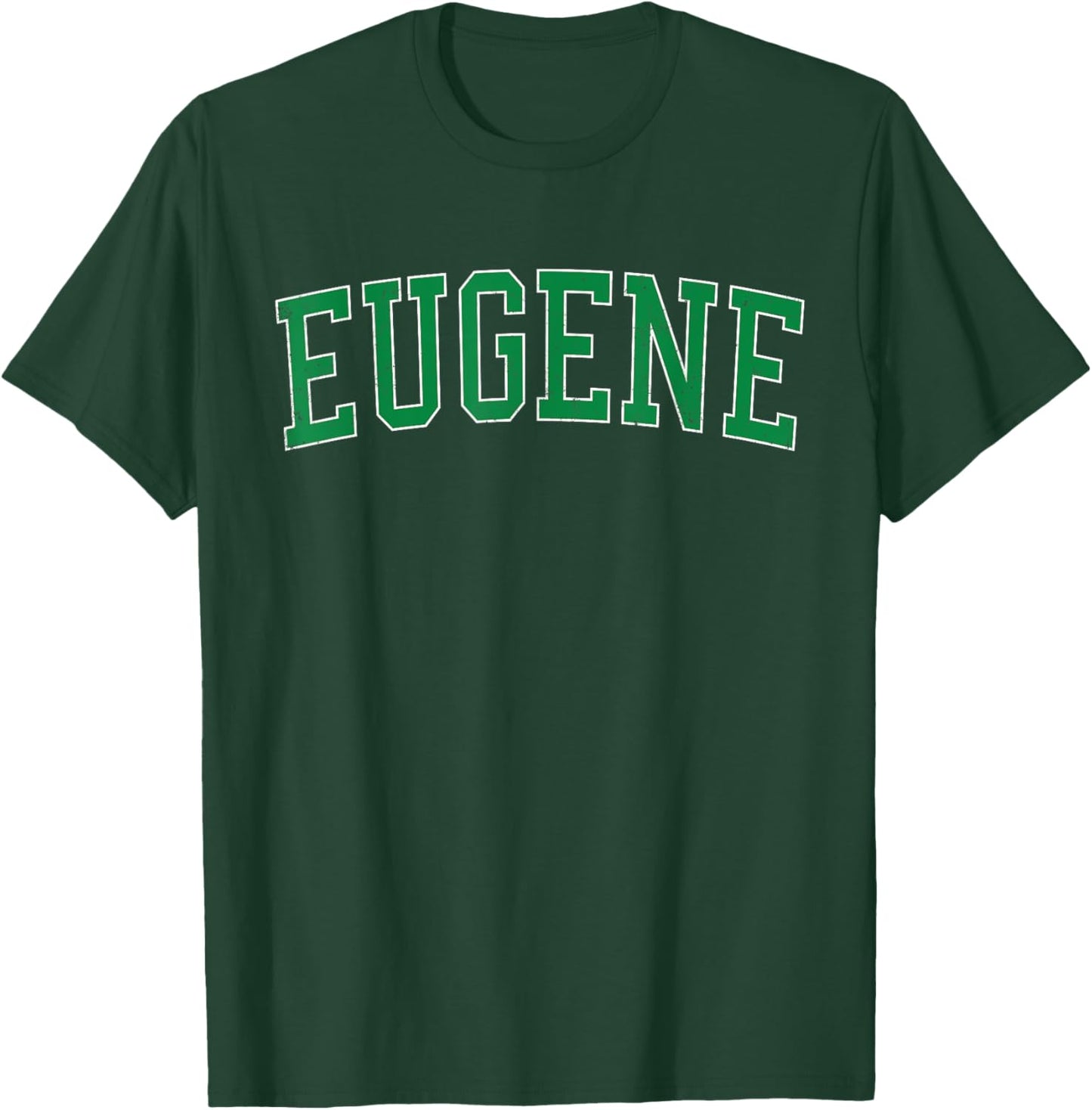 Vintage Eugene OR Distressed Green Varsity Style T-Shirt - T-Shirt | Forest