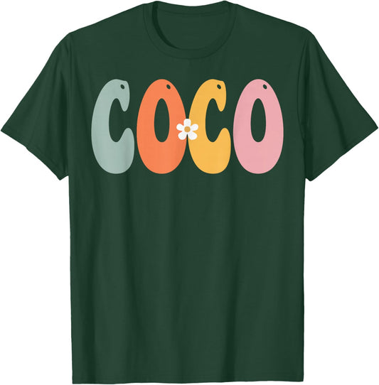 COCO Retro Groovy Print Mom Cute Mother's Day Funny Grandma T-Shirt - T-Shirt | Forest