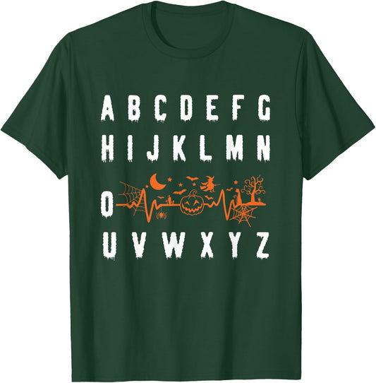 PQRST Alphabet Heartbeat Halloween nurse T-Shirt - T-Shirt | Forest