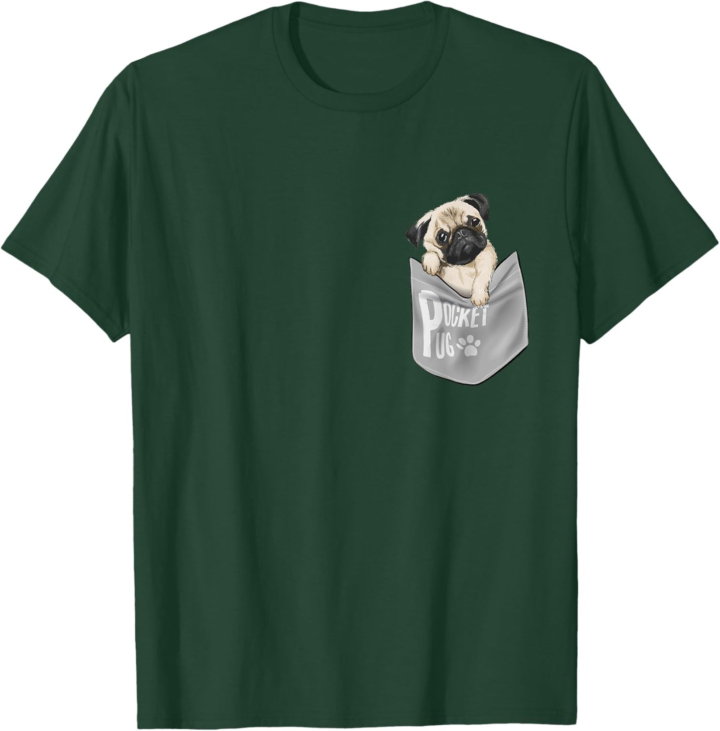 Men's Women's Kids Funny Cool Pocket Pug Pets Graphic Design T-Shirt - T-Shirt | Forest