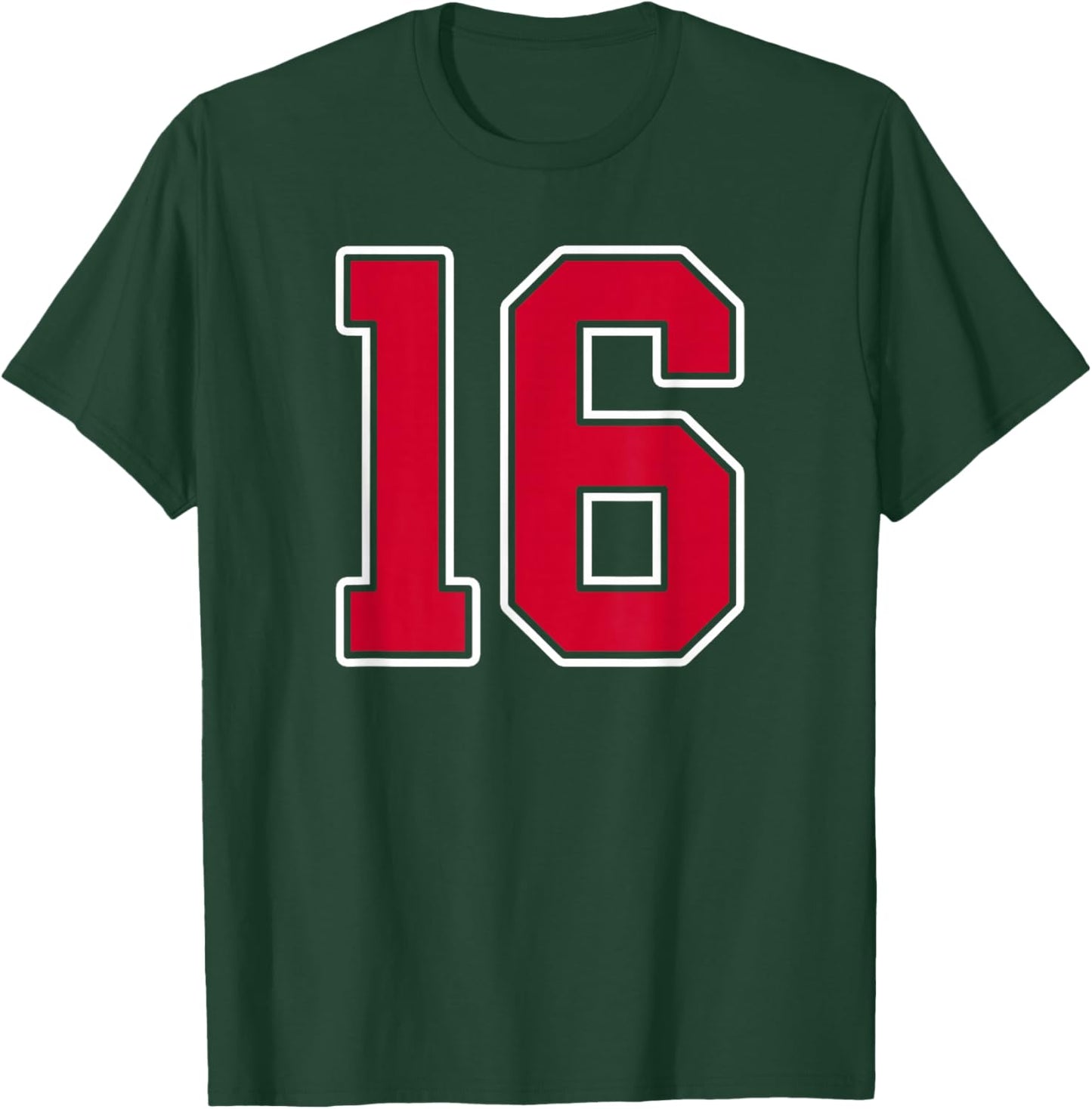 Red White Number 16 Jersey Player Uniform #16 T-Shirt - T-Shirt | Forest