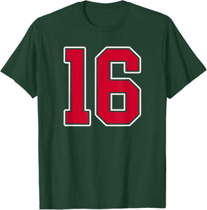 Red White Number 16 Jersey Player Uniform #16 T-Shirt - T-Shirt | Forest