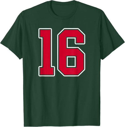 Red White Number 16 Jersey Player Uniform #16 T-Shirt - T-Shirt | Forest