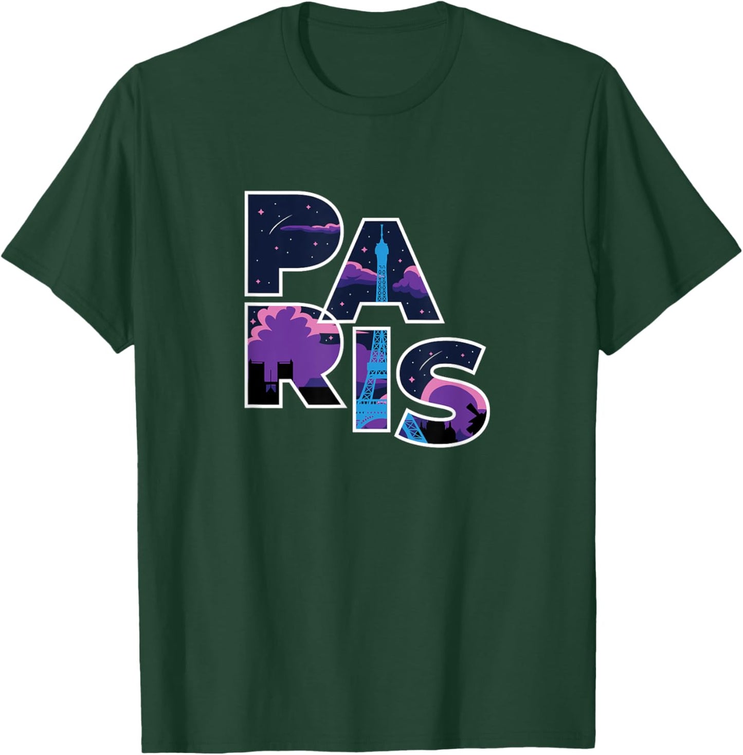 Paris Starry Sky – France Eiffel Tower Word Art T-Shirt - T-Shirt | Forest