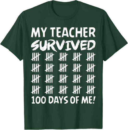 Funny School Boys Girls Kids Shirt Survived 100 Days Of Me T-Shirt - T-Shirt | Forest