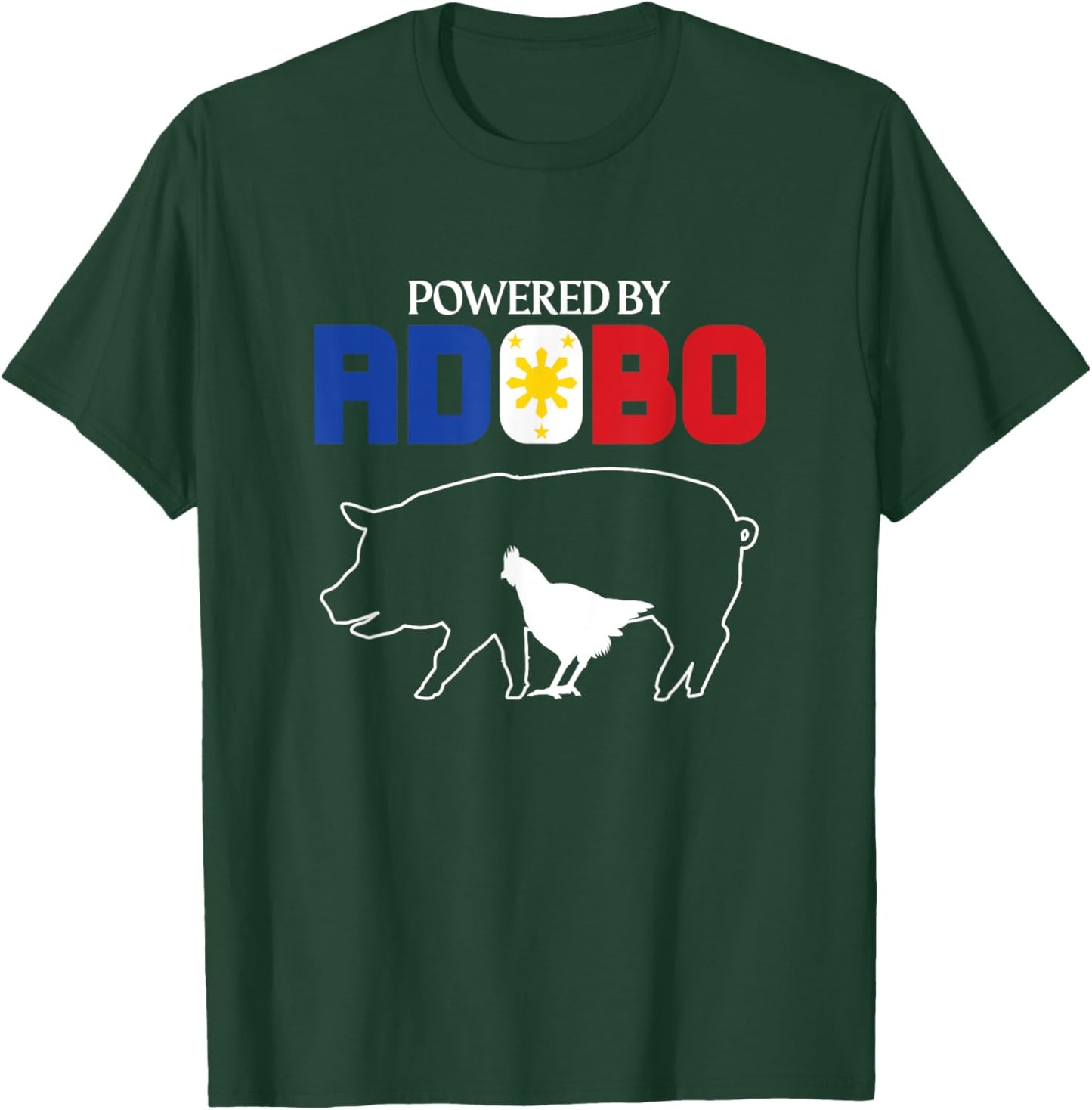 Powered by Adobo Chicken Pork Pinoy Rice Cuisine Philippines T-Shirt - T-Shirt | Forest