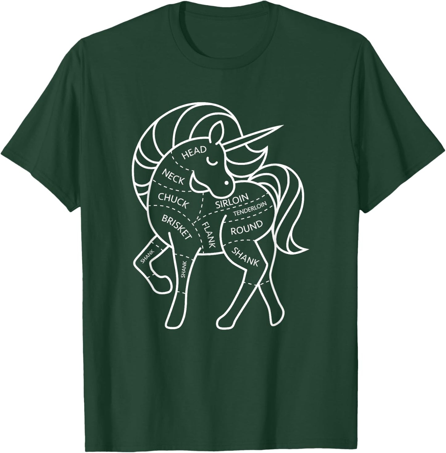 Magic Grass Fed Unicorn Meat Cuts Diagram Dark Humor T-Shirt - T-Shirt | Forest