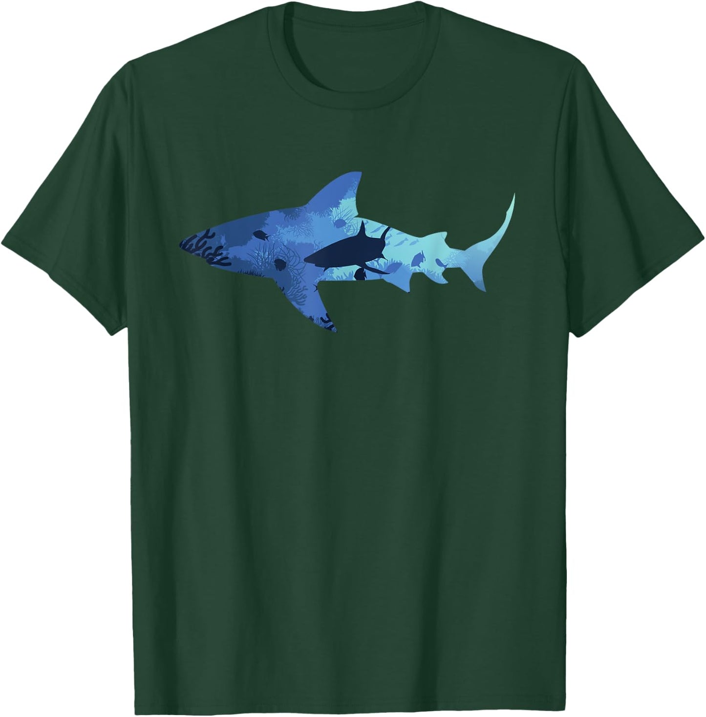Vintage Shark Silhouette | Hammerhead Shark Tiger Shark T-Shirt - T-Shirt | Forest