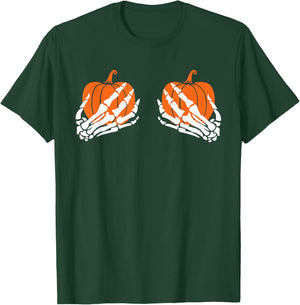 Halloween Skeleton Hand On Pumpkin Boob, Lazy Costume T-Shirt - T-Shirt | Forest