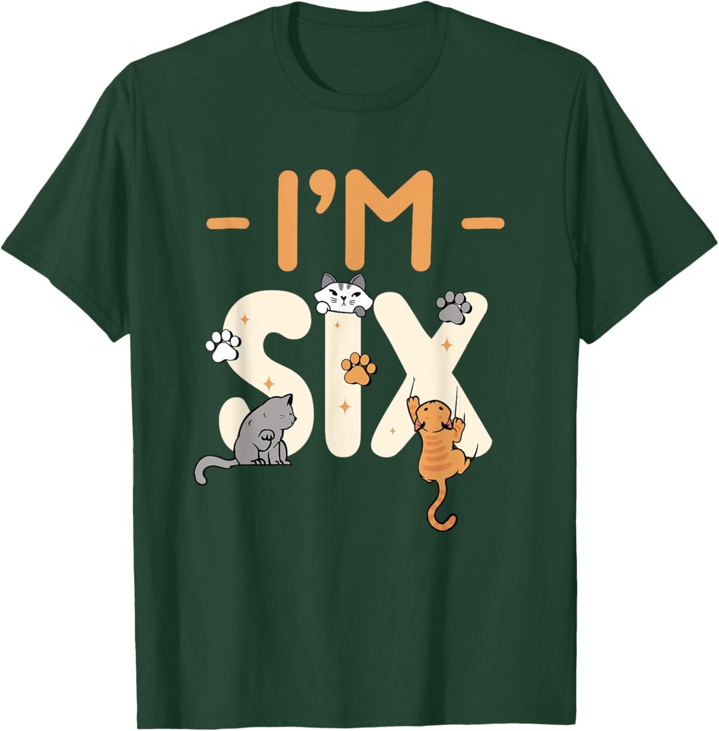 Cat 6 Years Old I'm Six 6th Birthday Party Kitten Cat T-Shirt - T-Shirt | Forest