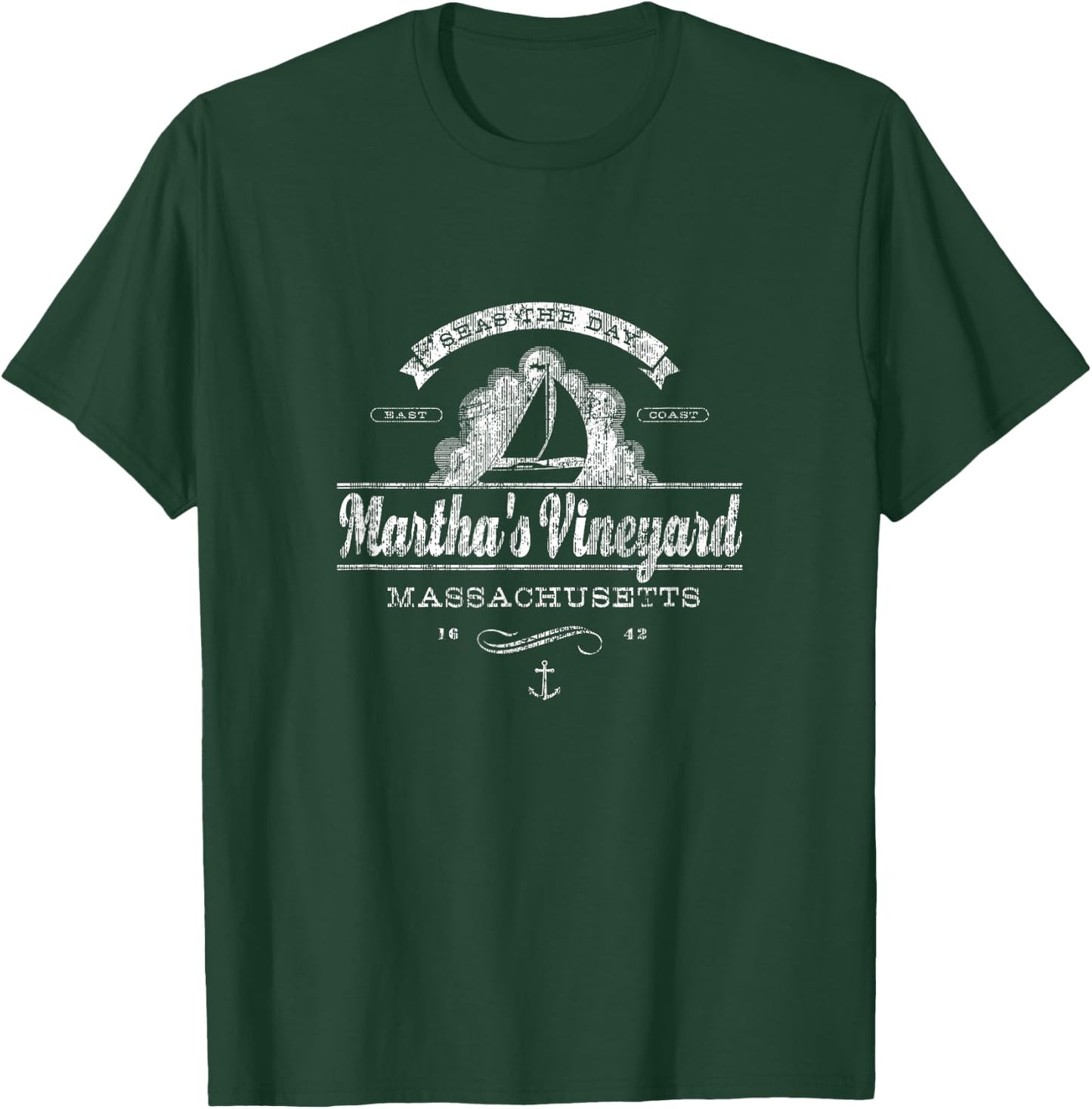 Martha's Vineyard MA Sailboat Vintage Nautical T-Shirt - T-Shirt | Forest