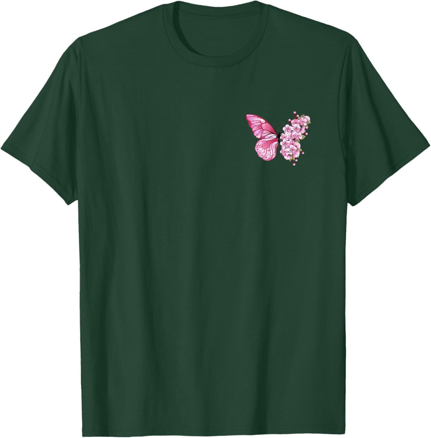 Butterfly With Cherry Blossom Wing Sakura On Chest And Back T-Shirt - T-Shirt | Forest