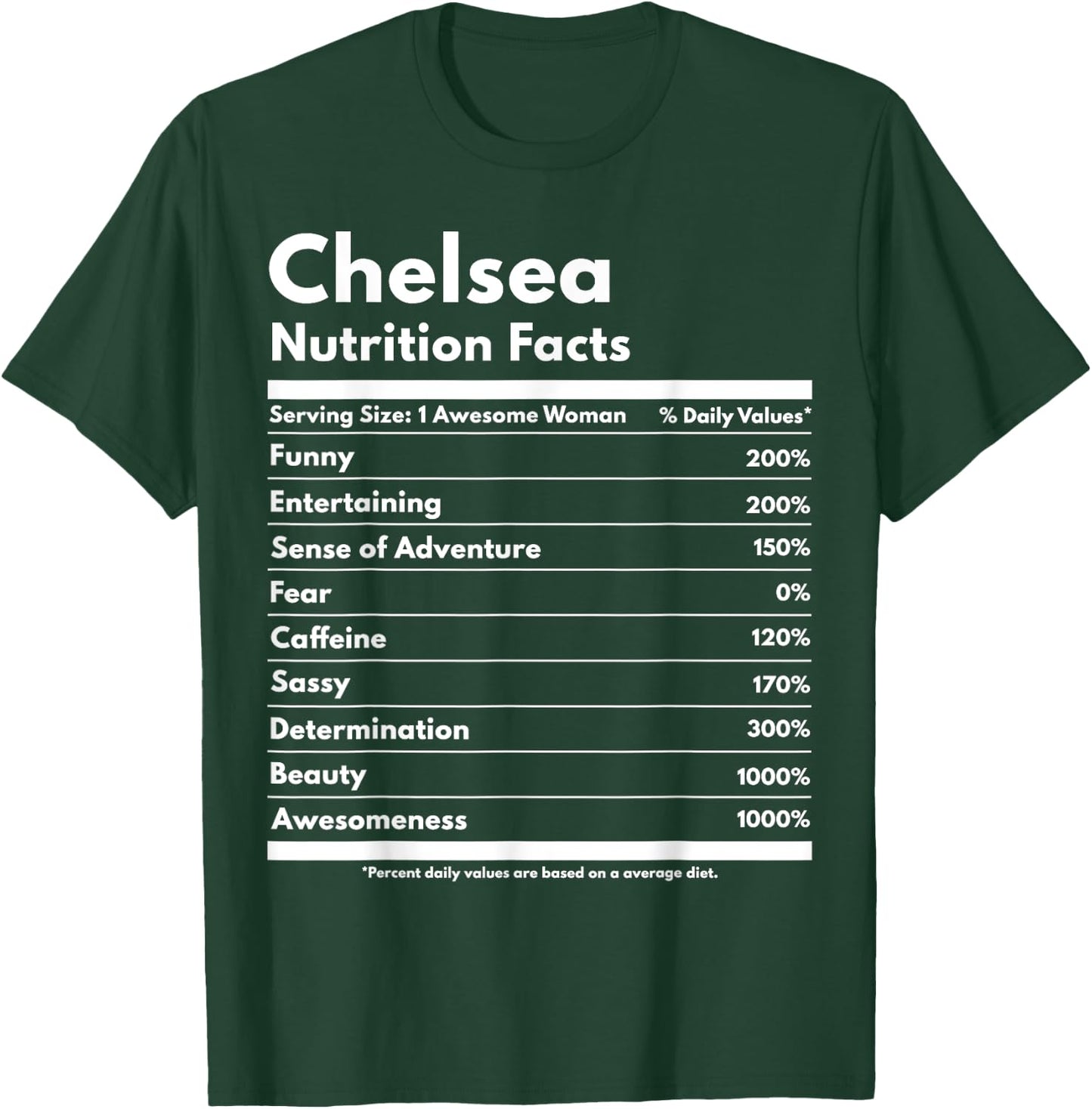 Chelsea Nutrition Facts Gift Funny Personalized Name Chelsea T-Shirt - T-Shirt | Forest
