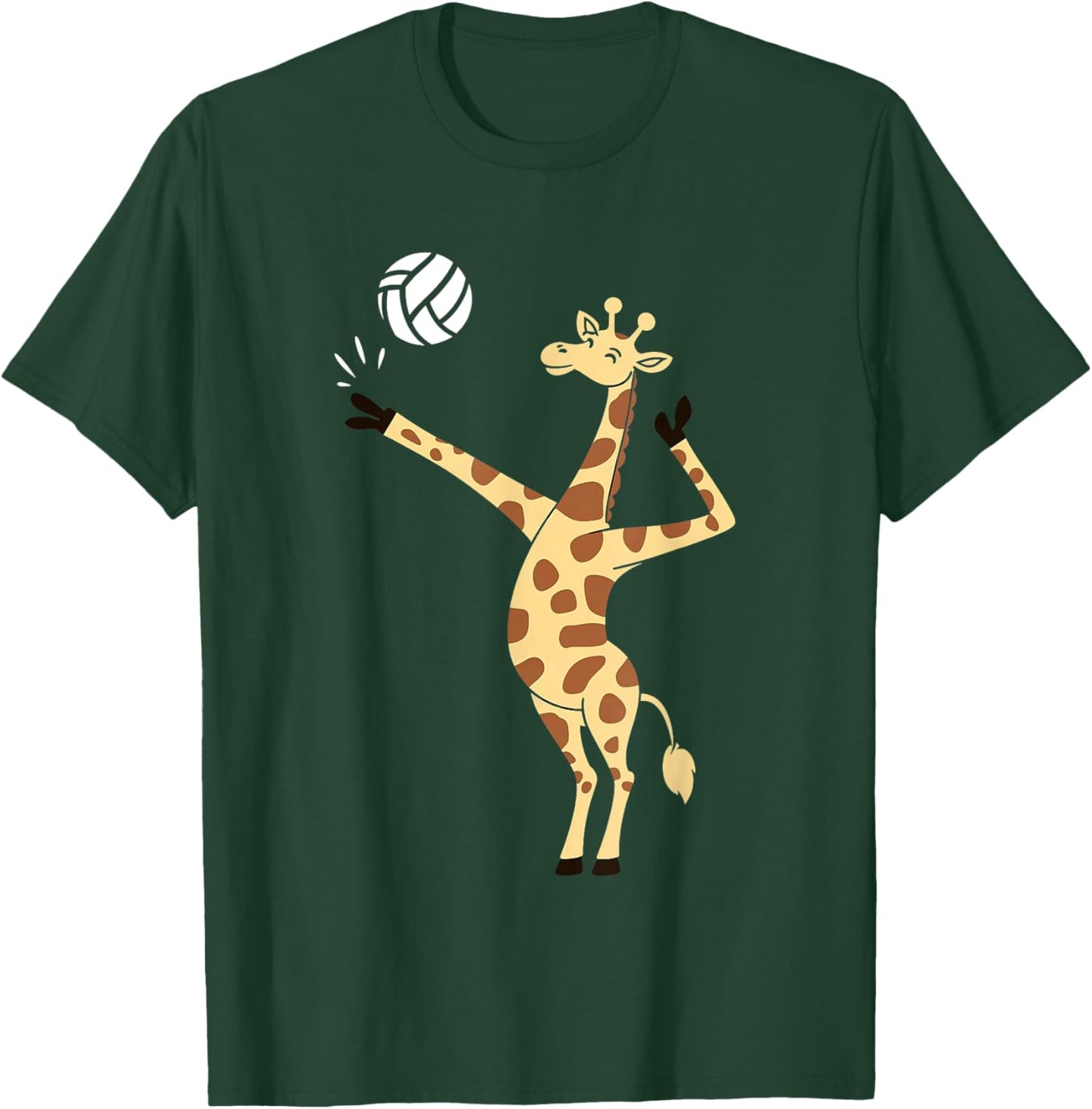 Giraffe Playing Volleyball Funny Whimsical Cartoon Graphic T-Shirt - T-Shirt | Forest