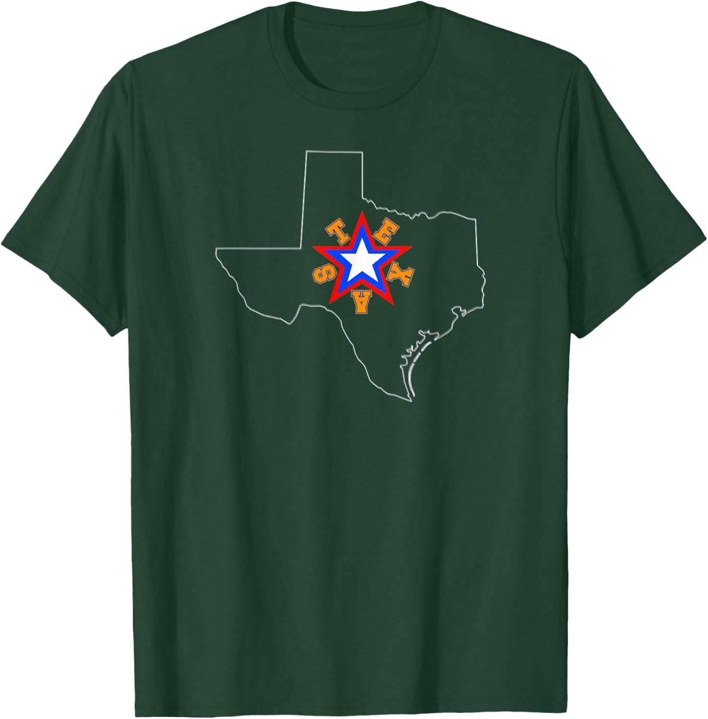 Texas Map Outline, Tricolor Lone Star, Texas In Orange T-Shirt - T-Shirt | Forest
