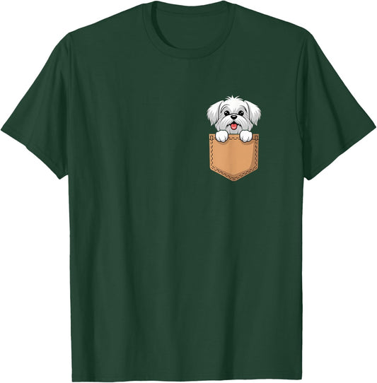 Maltese In Pocket Dog Owner Cute Puppy Lover Men Women Kids T-Shirt - T-Shirt | Forest