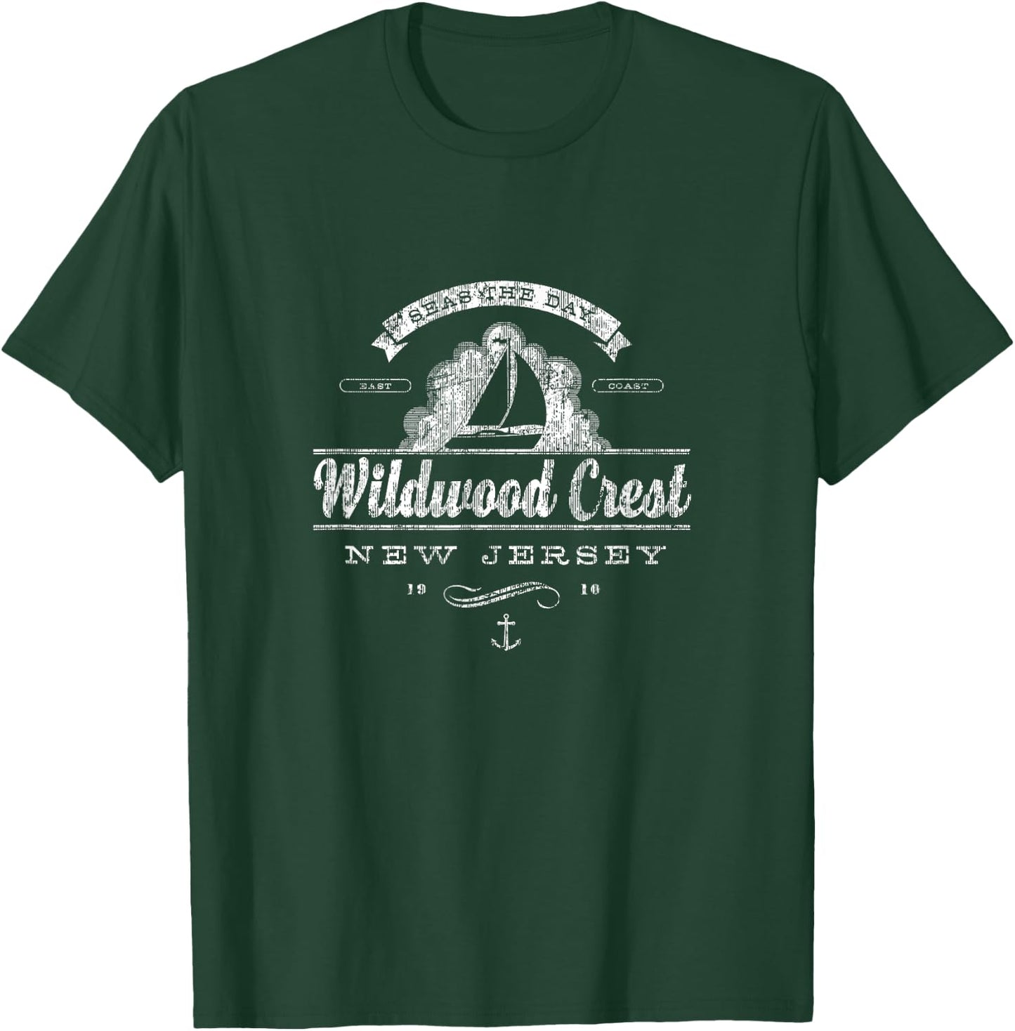 Wildwood Crest NJ Sailboat Vintage Nautical T-Shirt - T-Shirt | Forest
