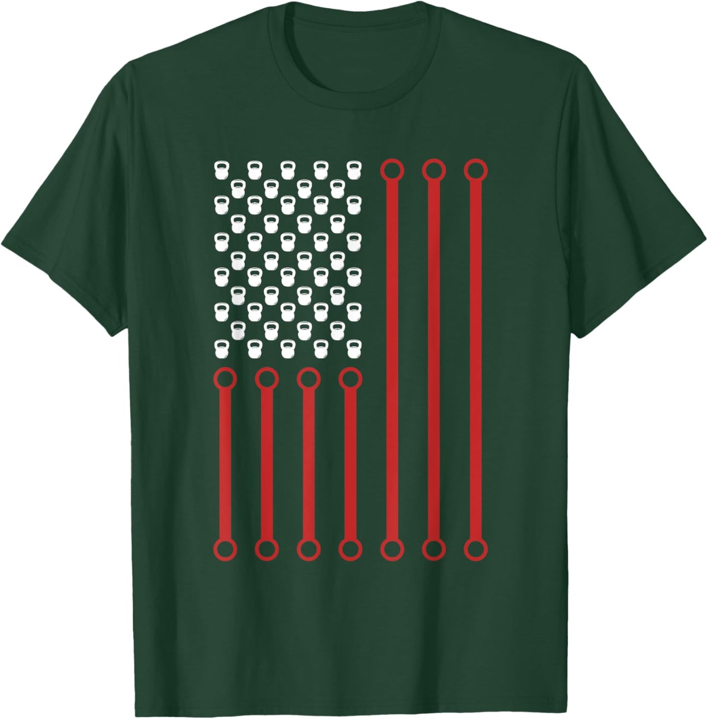 Kettlebell Workout American Flag Fitness Training Kettlebell T-Shirt - T-Shirt | Forest