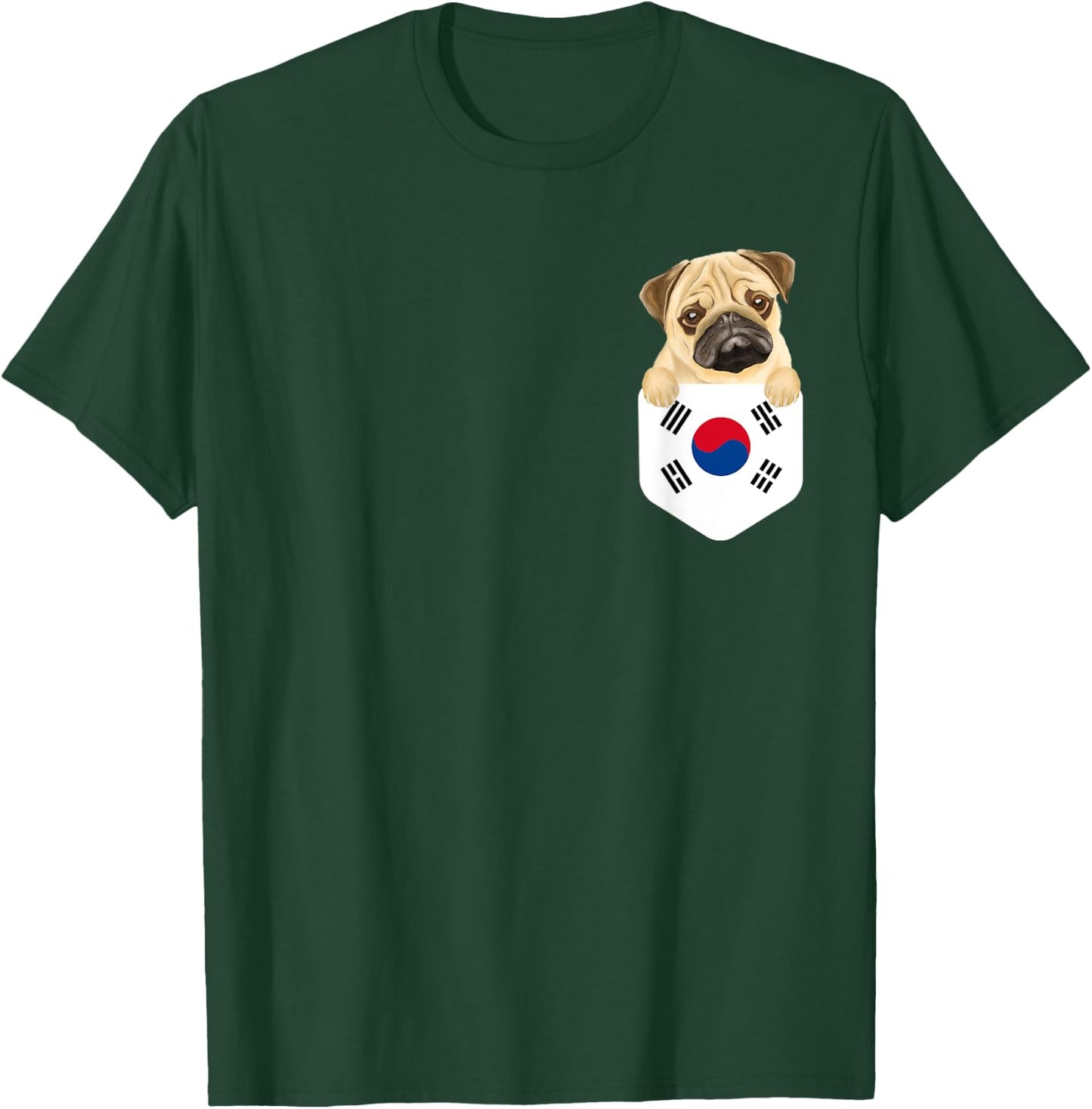 South Korea Flag Pug Dog In Pocket Men Women Kids T-Shirt - T-Shirt | Forest