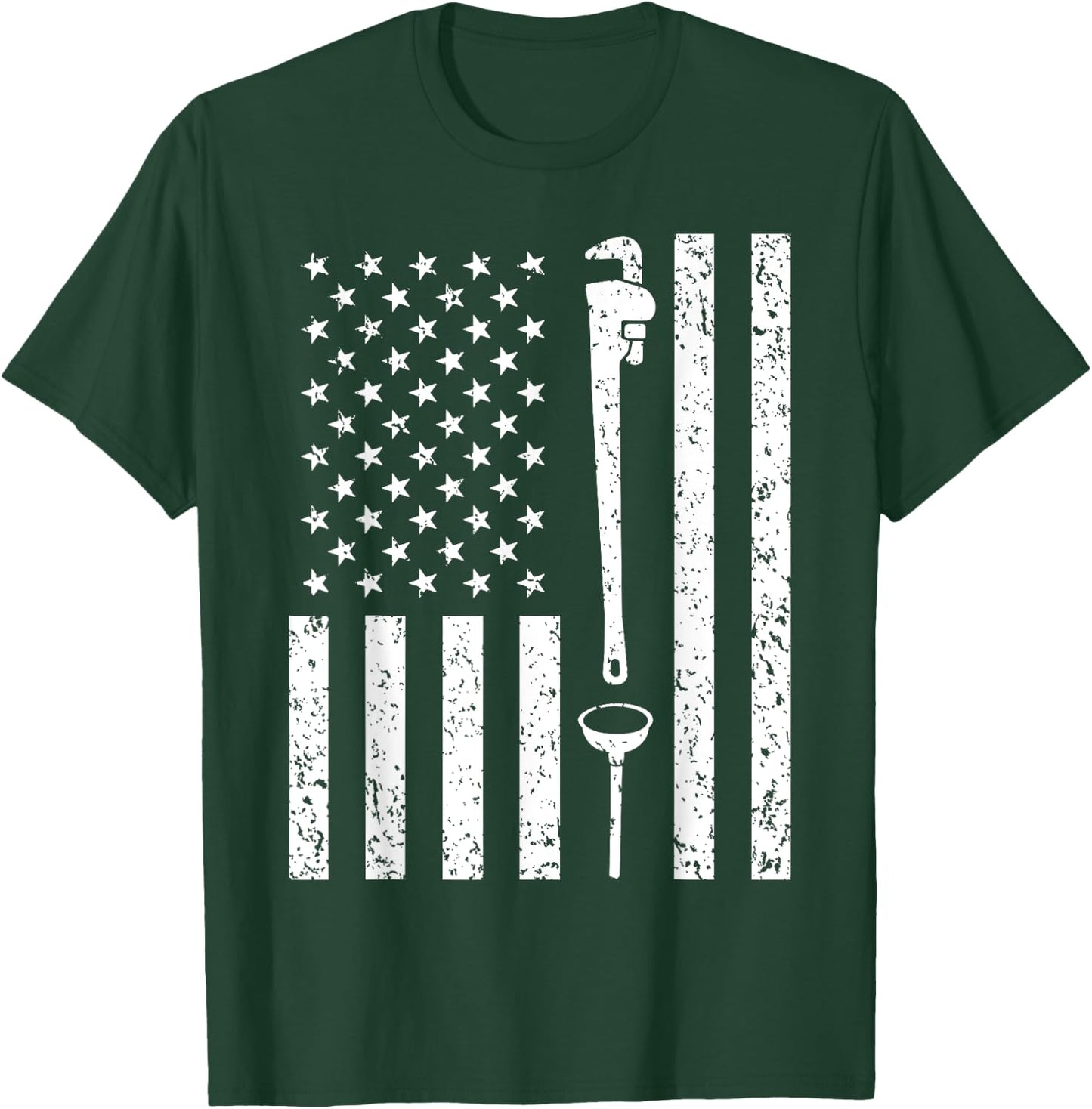 American Flag Plumber Vintage Plumbing Worker Men Funny Gift T-Shirt - T-Shirt | Forest