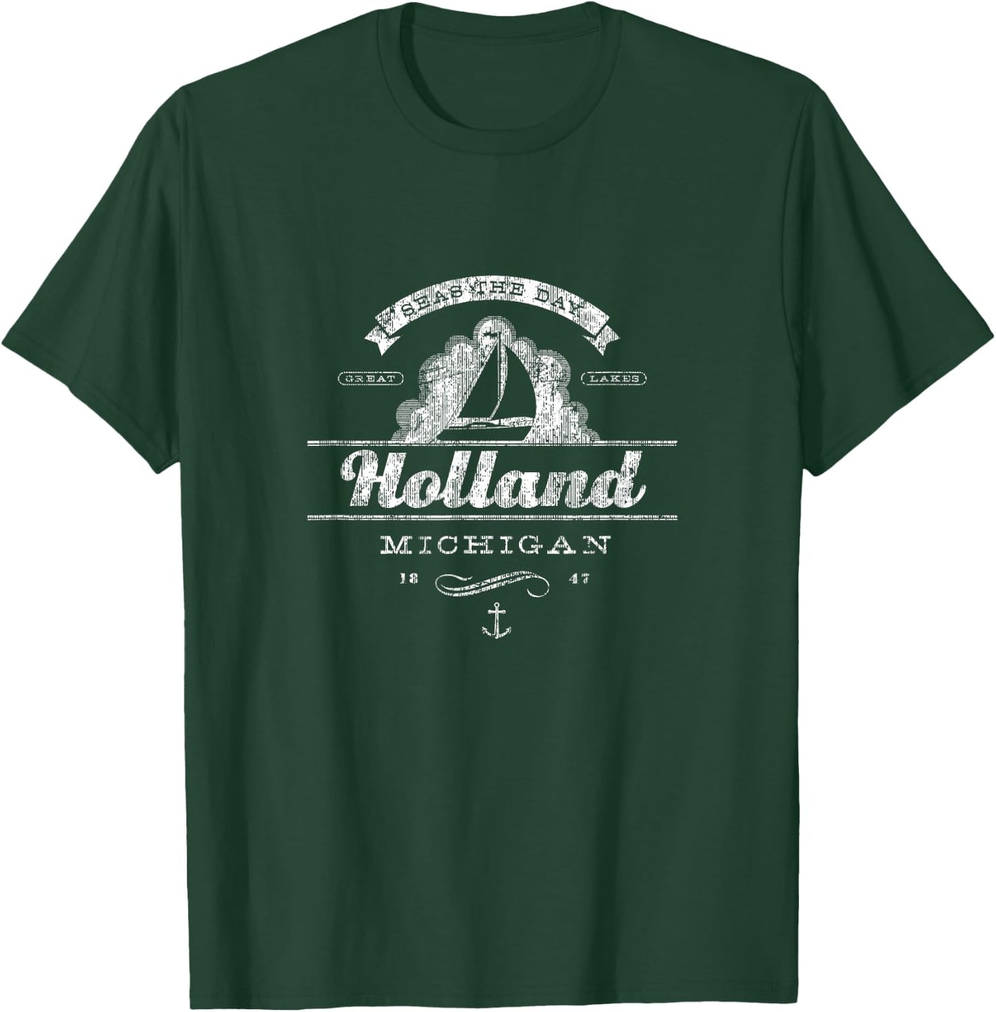 Holland MI Sailboat Vintage Nautical Throwback T-Shirt - T-Shirt | Forest