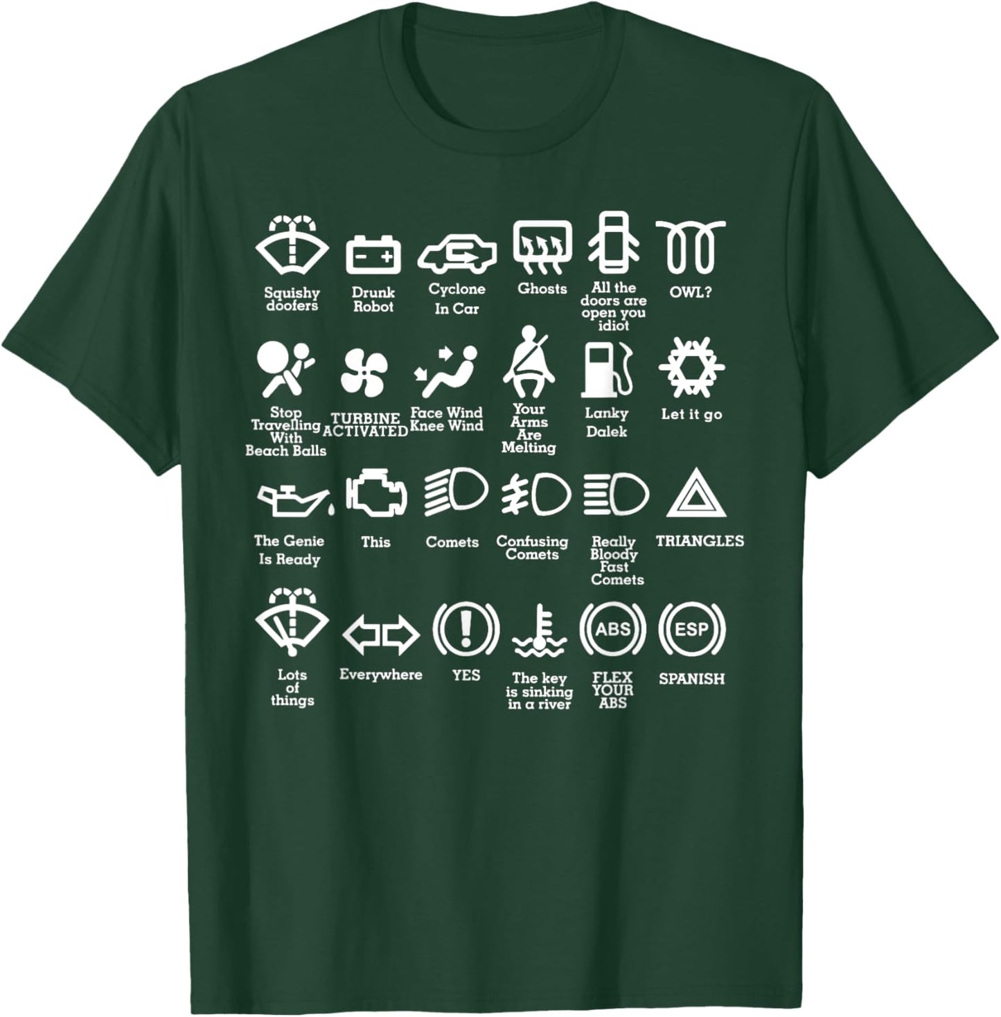 Funny Dash Icons Car Warning Lights Car Garage Mechanic T-Shirt - T-Shirt | Forest