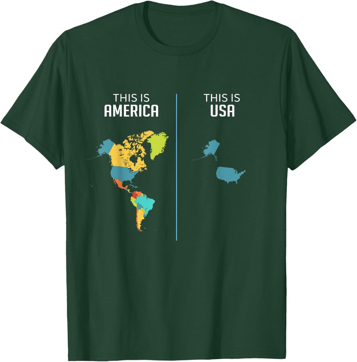 South Central and North America USA Continent Country Map T-Shirt - T-Shirt | Forest