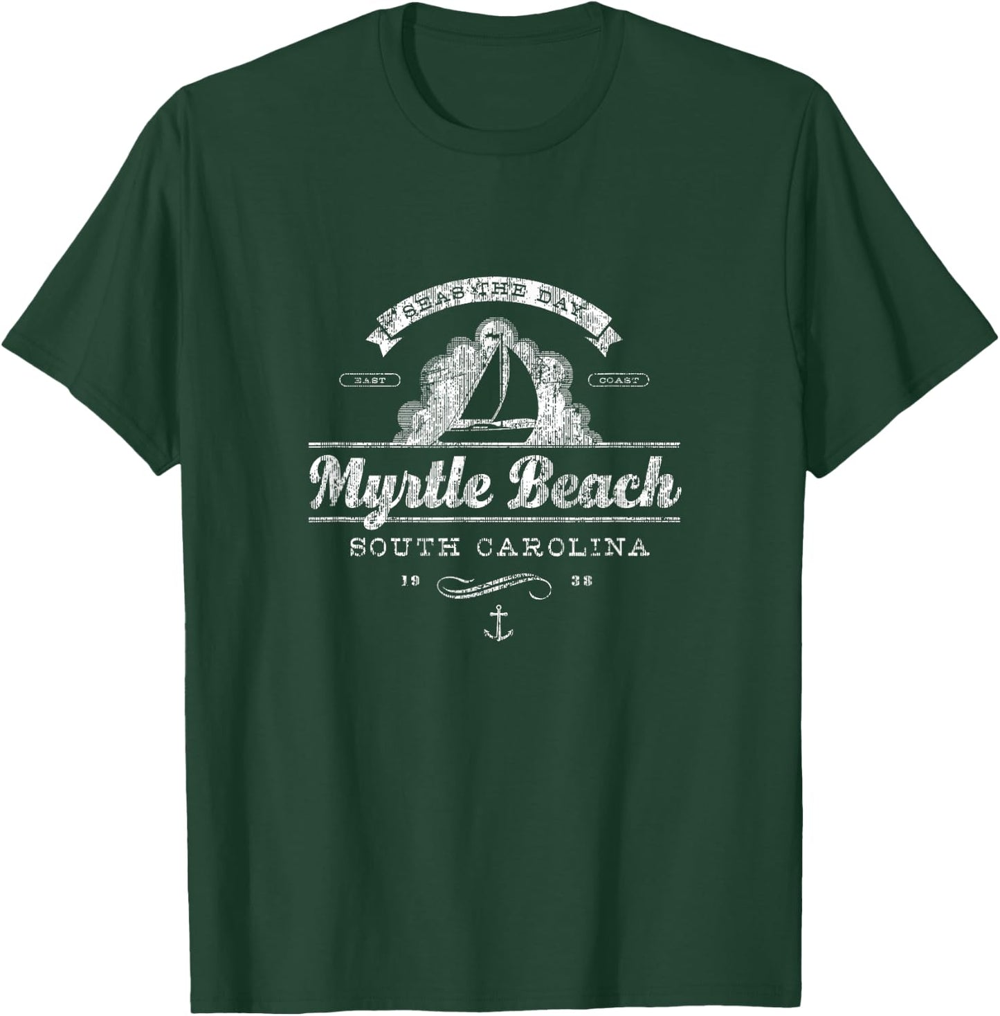 Myrtle Beach SC Sailboat Vintage Nautical Men Women Girls Kids T-Shirt - T-Shirt | Forest