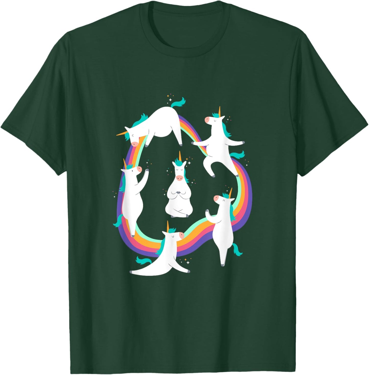 Unicorn Yoga Poses Colorful Cute and Funny Rainbow Yoga Pink T-Shirt - T-Shirt | Forest