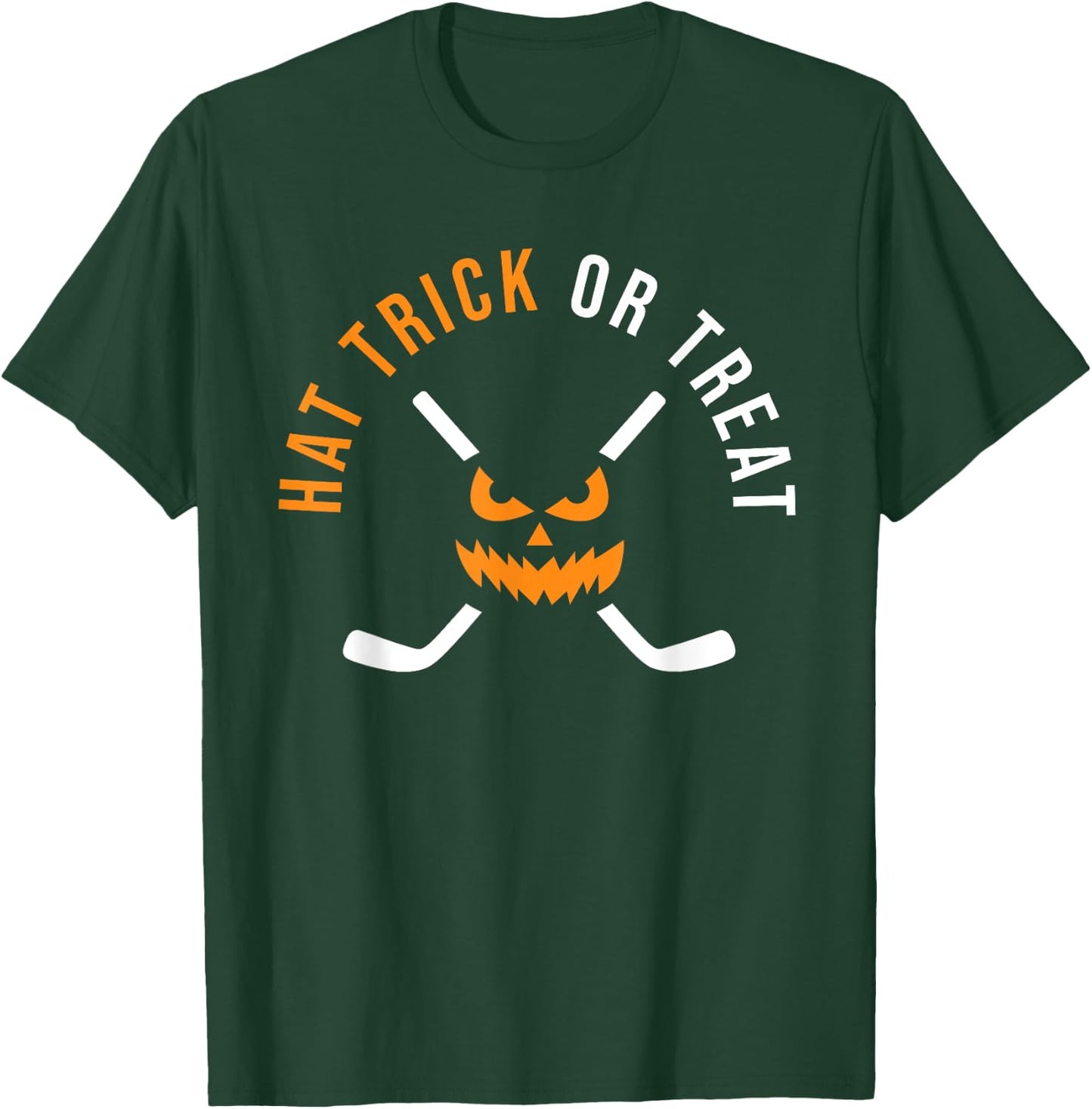 Halloween Hockey Hat Trick Or Treat Ice Hockey Player T-Shirt - T-Shirt | Forest