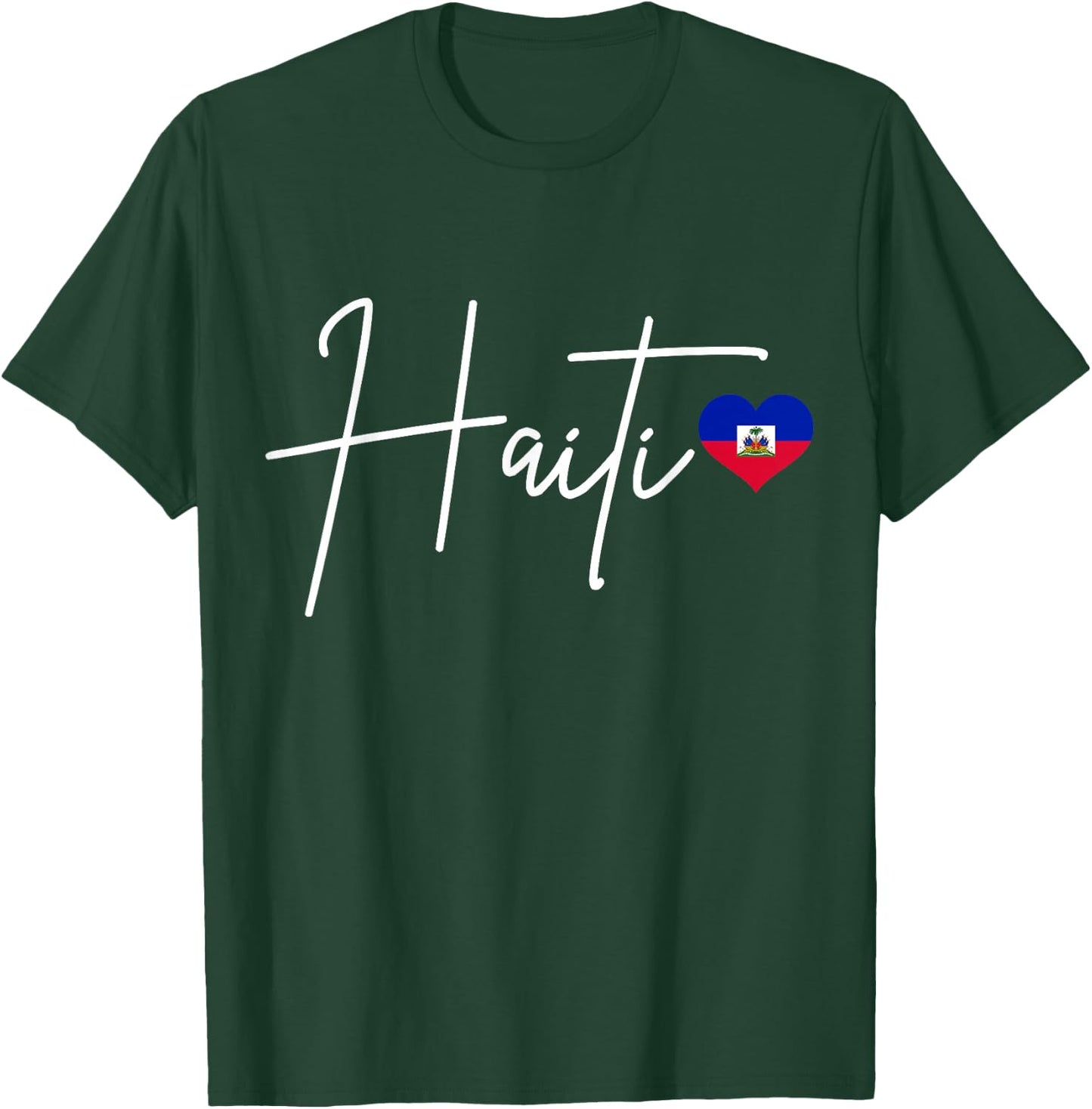 We Love Haiti - Haitian Pride Co. Haiti Pride Haitian Flag Heart T-Shirt - T-Shirt | Forest