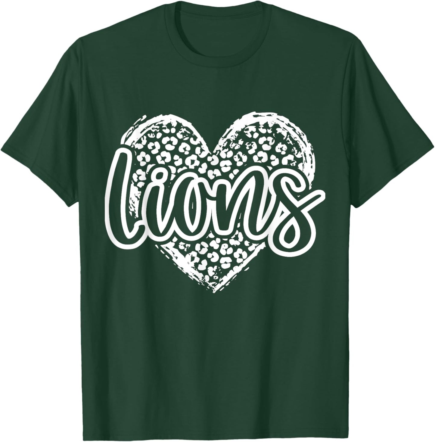 Leopard Cheetah Heart LIONS School Spirit Top Distressed T-Shirt - T-Shirt | Forest