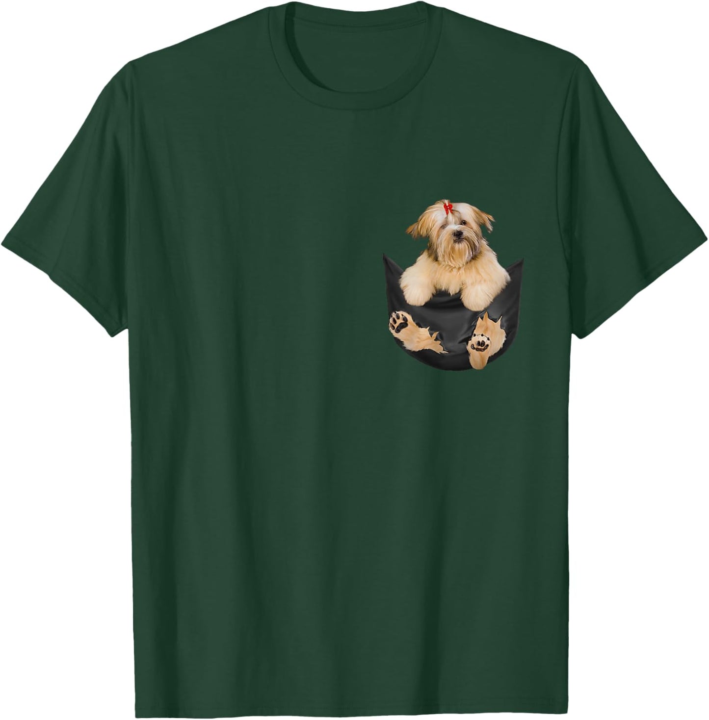 Dog Lovers Gifts Lhasa Apso In Pocket Funny Dog Face Men Women Kids T-Shirt - T-Shirt | Forest
