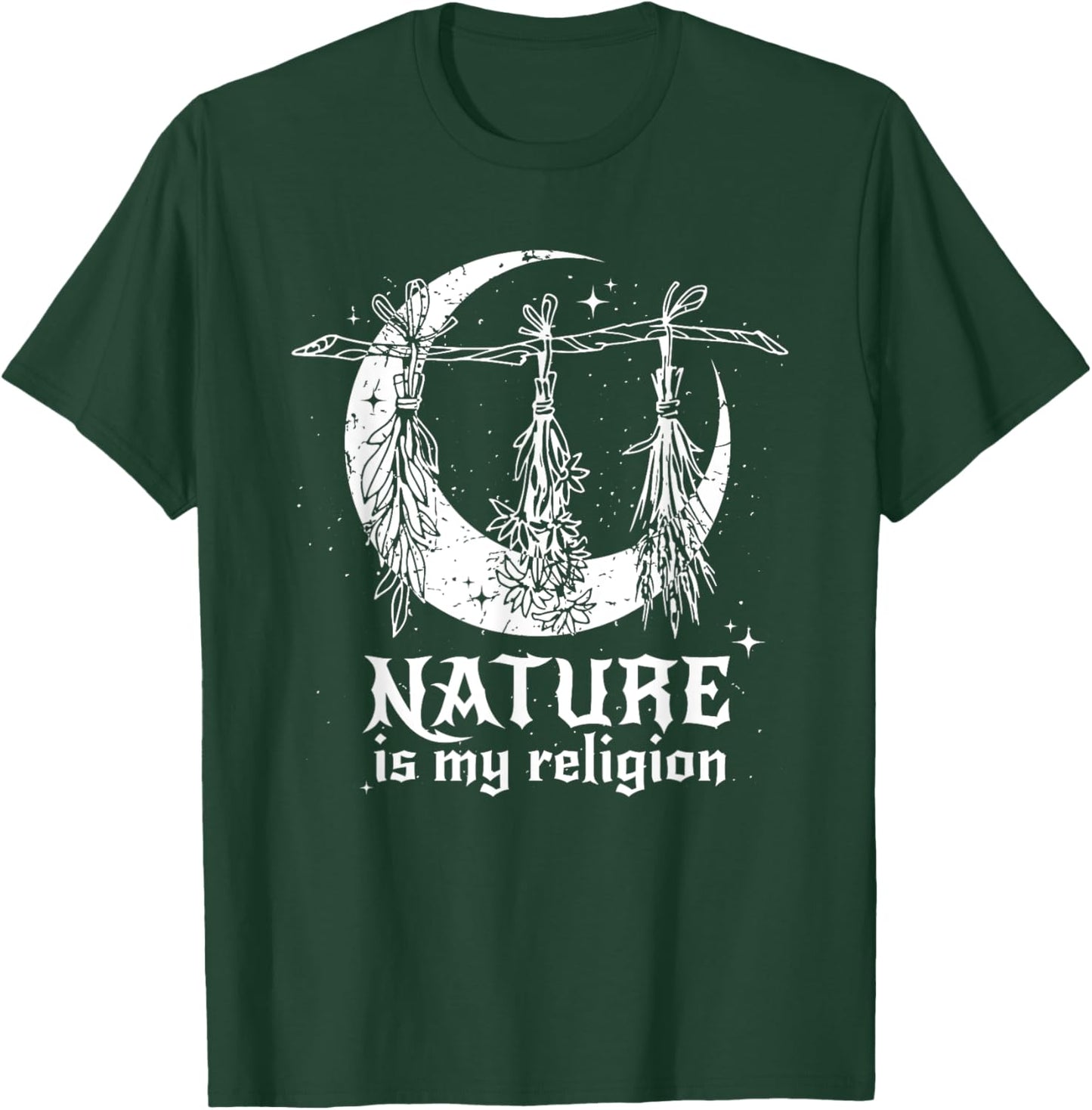 Nature Is My Religion Crescent Moon Wicca Pagan Witch Lover T-Shirt - T-Shirt | Forest