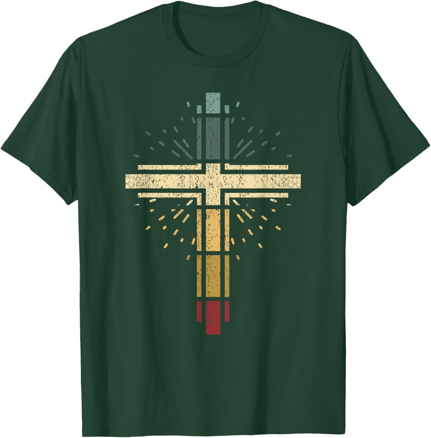 Cross Christian Vintage Religious Faith Vintag Sunset T-Shirt - T-Shirt | Forest
