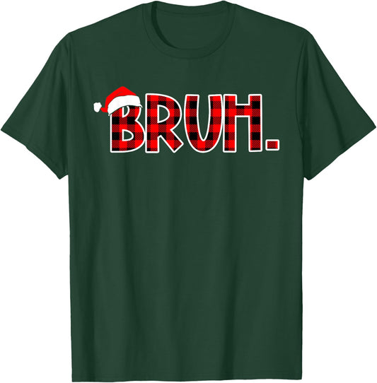 Bruh Funny Christmas Buffalo Plaid Boys Kids Xmas Pajamas T-Shirt - T-Shirt | Forest
