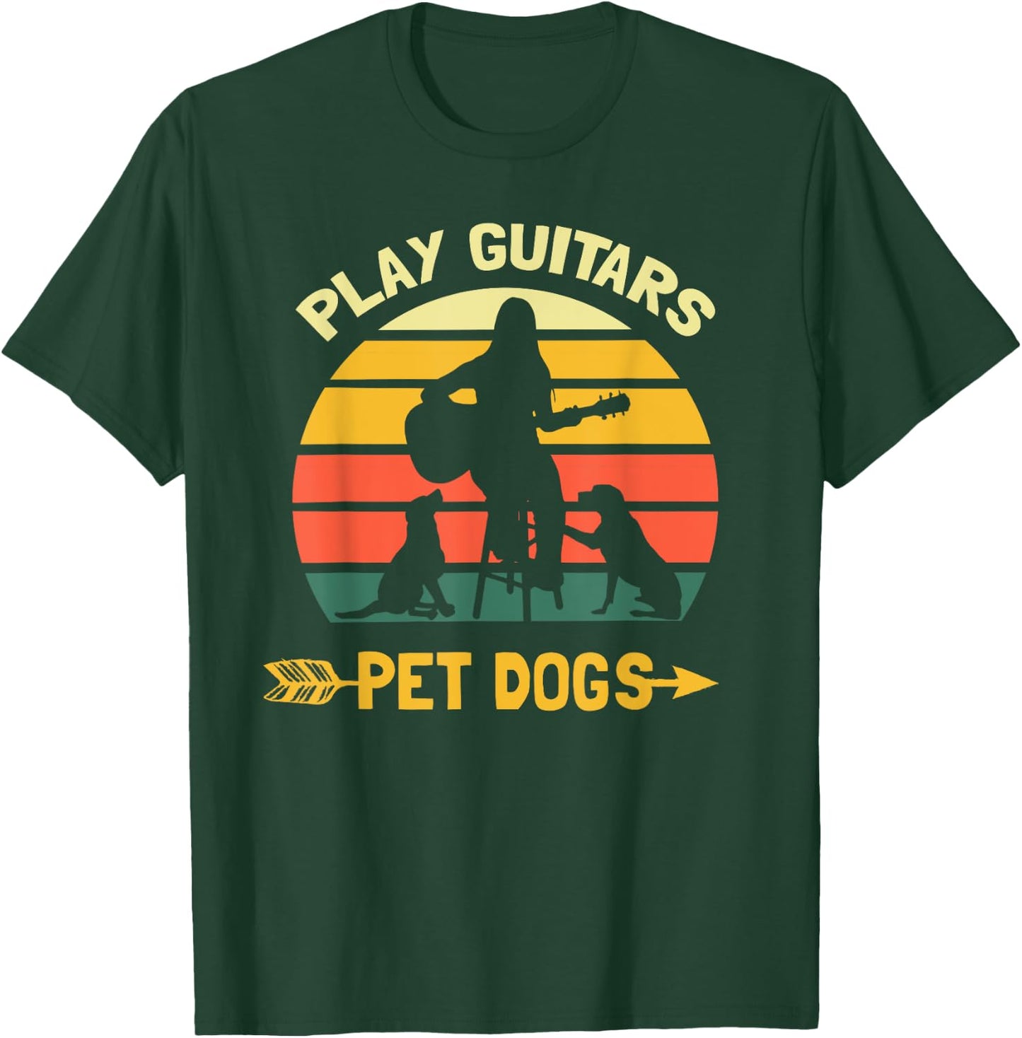 Play Guitars Pet Dogs Funny Guitar Lover Guitarist Vintage T-Shirt - T-Shirt | Forest