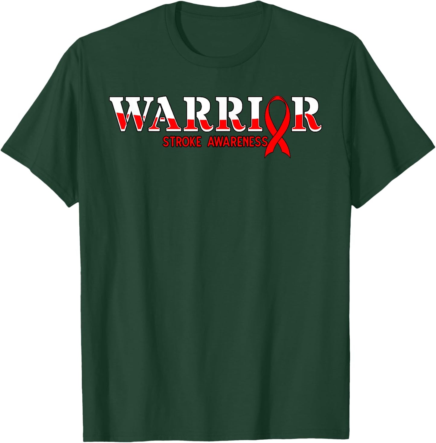 Stroke Warrior Red Ribbon Ischemic Cerebrovascular Brain T-Shirt - T-Shirt | Forest