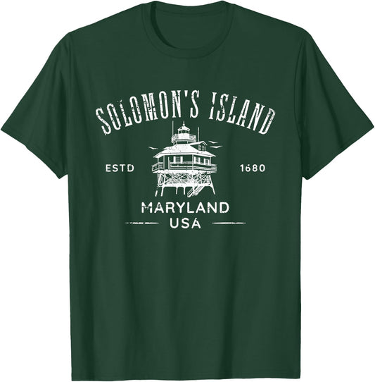 Solomons Island Maryland USA Lighthouse Distressed Design T-Shirt - T-Shirt | Forest