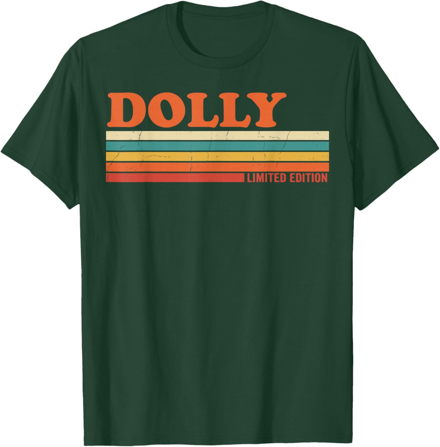 Dolly Retro Personalized First Name Vintage Stripes T-Shirt - T-Shirt | Forest