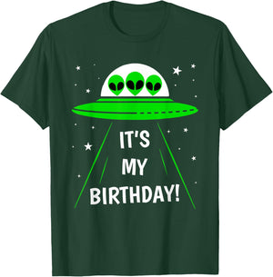 It's My Birthday Cute Alien UFO Ship In Space Funny Alien T-Shirt - T-Shirt | Forest