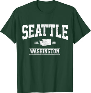 Seattle Washington Est. 1851 State Map Souvenir Gift T-Shirt - T-Shirt | Forest