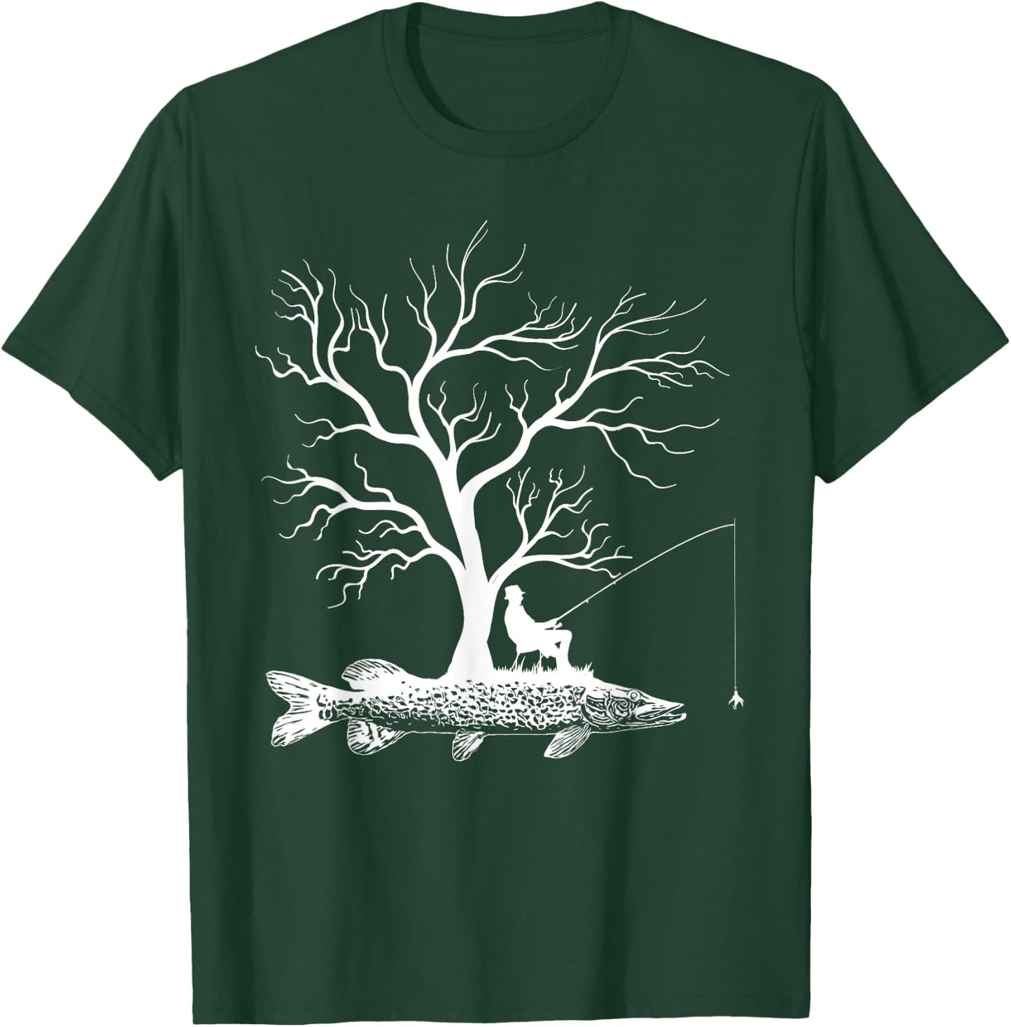 Graphic Tree Fishing Rod - Fish Northern Pike T-Shirt - T-Shirt | Forest