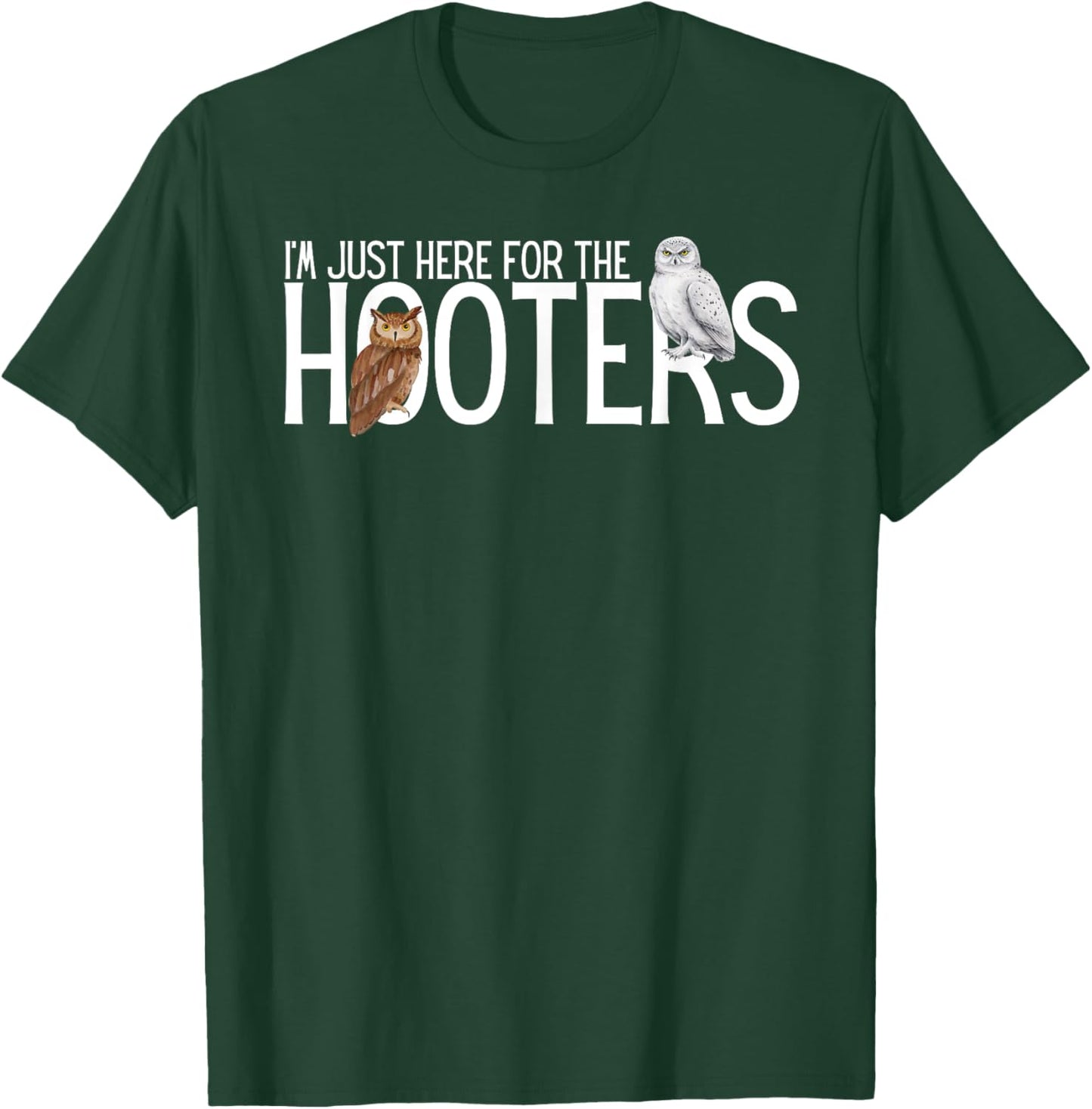 Funny Owl Shirts I'm Just Here for the Hooters -Adults Birdwatcher Humor Owl Graphic Black Small T-Shirt - T-Shirt | Forest