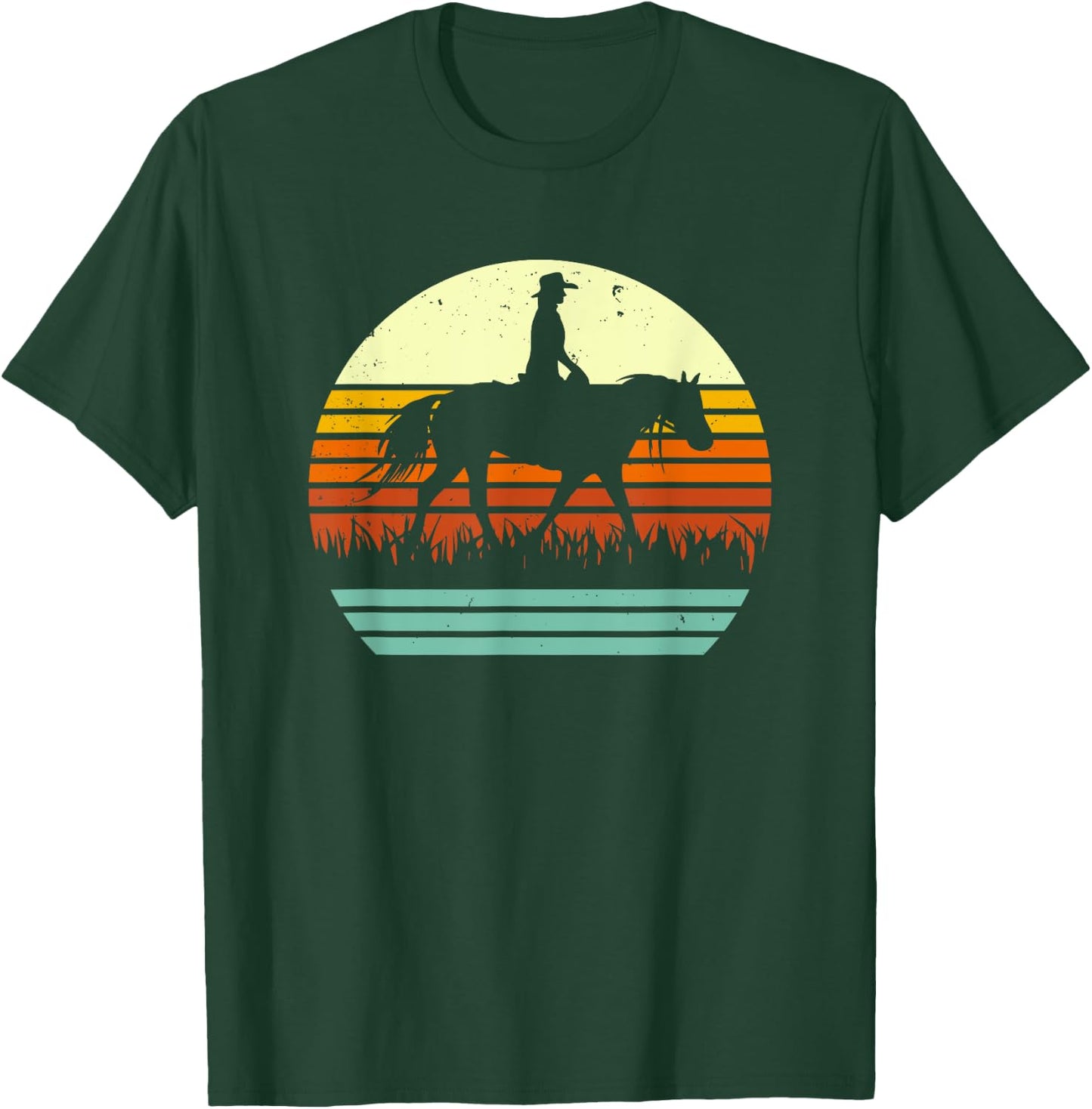 Retro Sun Style Western Ranch Trail Horse T-Shirt - T-Shirt | Forest